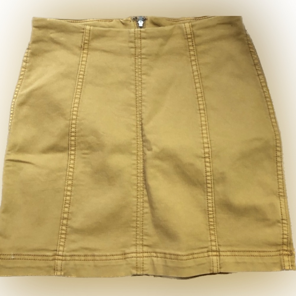 Free People Gold Fields Stretch Denim Skirt Mustard Contrast Stitch Size 2 NWT